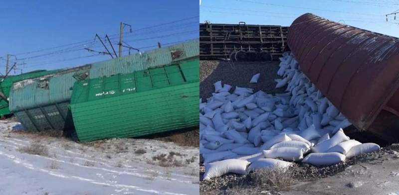 Қарағанды облысында жүк пойызының 12 вагоны рельстен шығып кетті