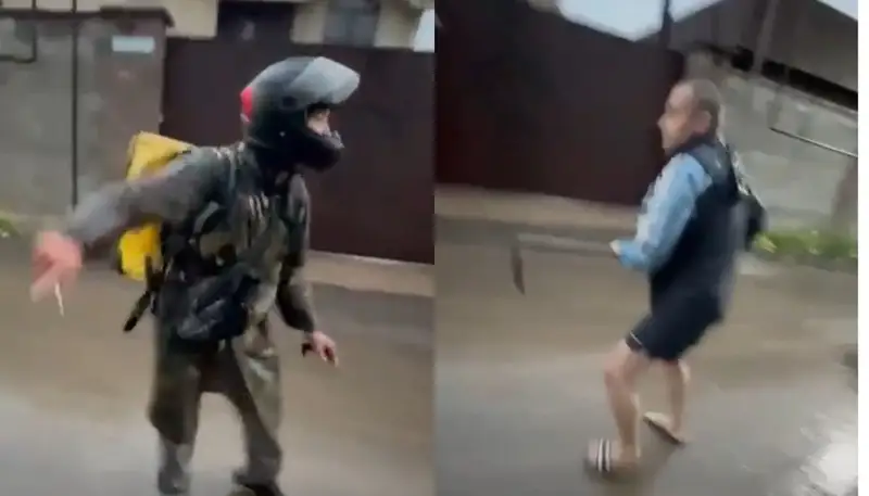 Бірі пышақ, бірі кетпен сермеді: Алматыда курьер мен ер адам жанжалдасты (видео)