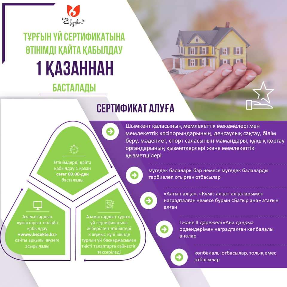 Тұрғын үй сертификатына өтінімді қайта қабылдау 1 қазаннан басталады