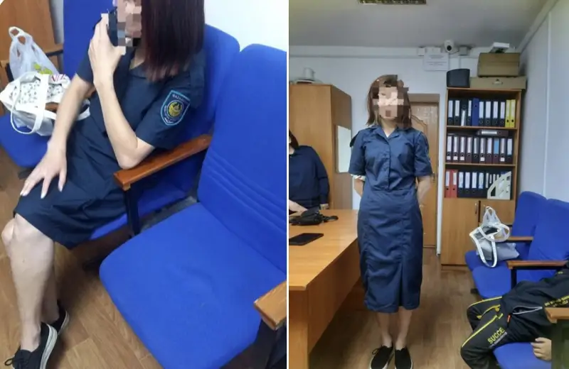 Ақтөбеде мас  қыз полиция формасын киіп  жүрген