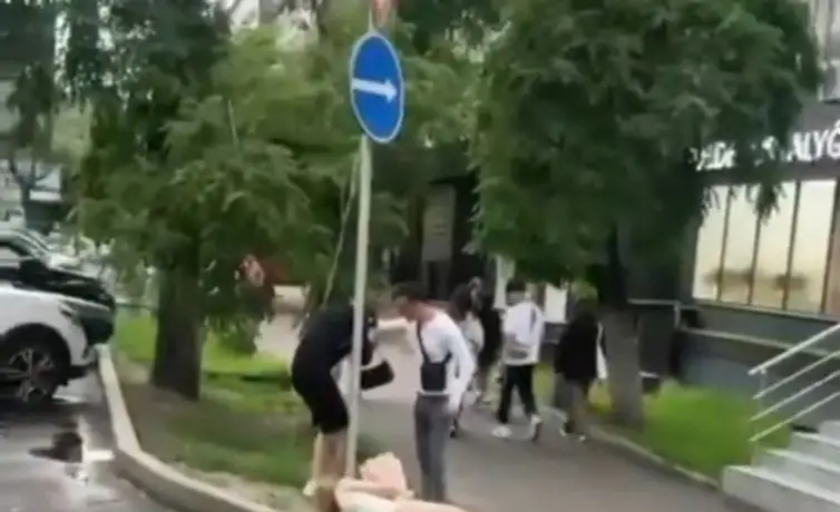 Алматының қақ ортасында сүйісіп тұрған екі еркек таяқ жеді (видео)