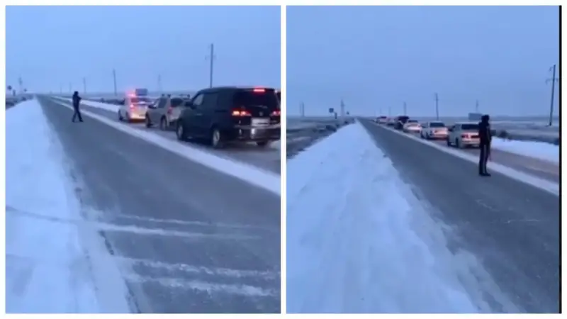 Атырауда полицейлер жол бойында қалған көліктерге көмектесті