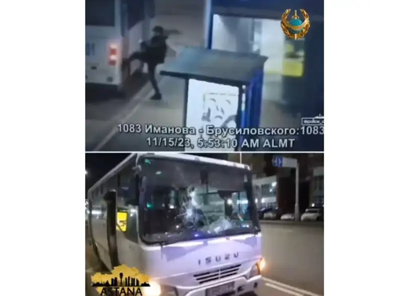Автобустың алдыңғы әйнегін сындырған астаналық тұрғын 15 тәулікке қамалды