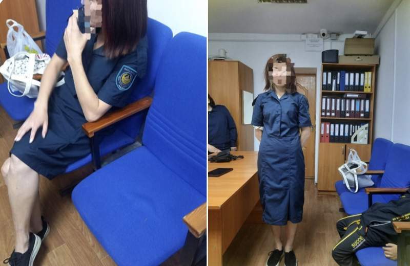 Ақтөбеде мас  қыз полиция формасын киіп  жүрген