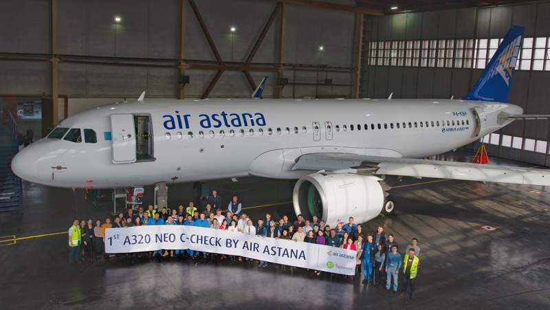 Air Astana Airbus A320 neo алғашқы C-check-ін өткізді