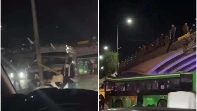 Алматыда автобус көпірден құлады