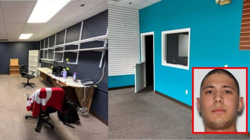 Priority 1 Medical Equipment компаниясының бос тұрған кеңселері және Ануар Абдрахмановтың жүргізуші куәлігінің фотосы бейнеленген Priority 1 Medical Equipment компаниясының бос тұрған кеңселері және Ануар Абдрахмановтың жүргізуші куәлігінің фотосы бейнеленген